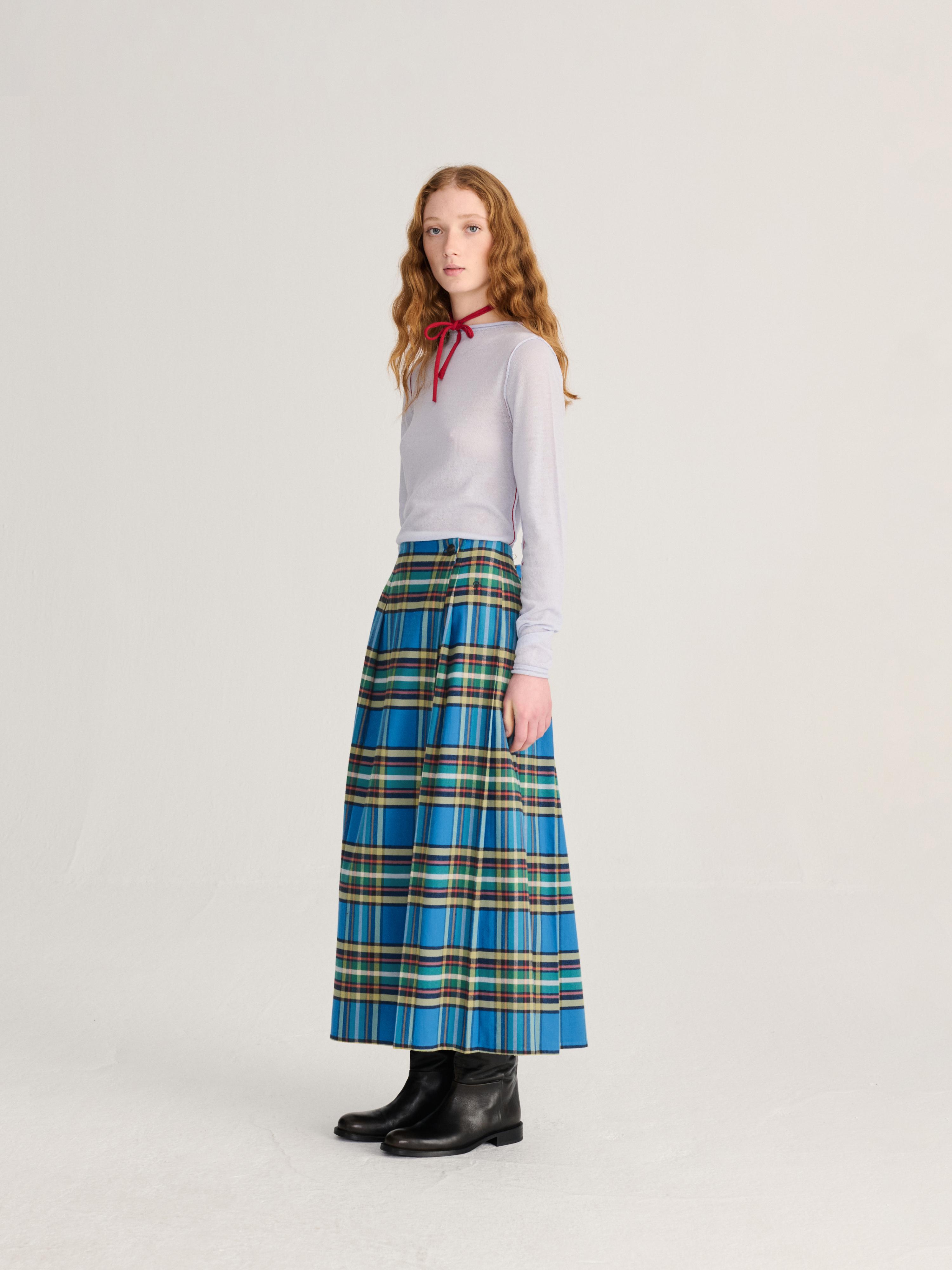 Bobo Choses Tartan Flannel Pleated Skirt Damen Maxi Rock Karo blau